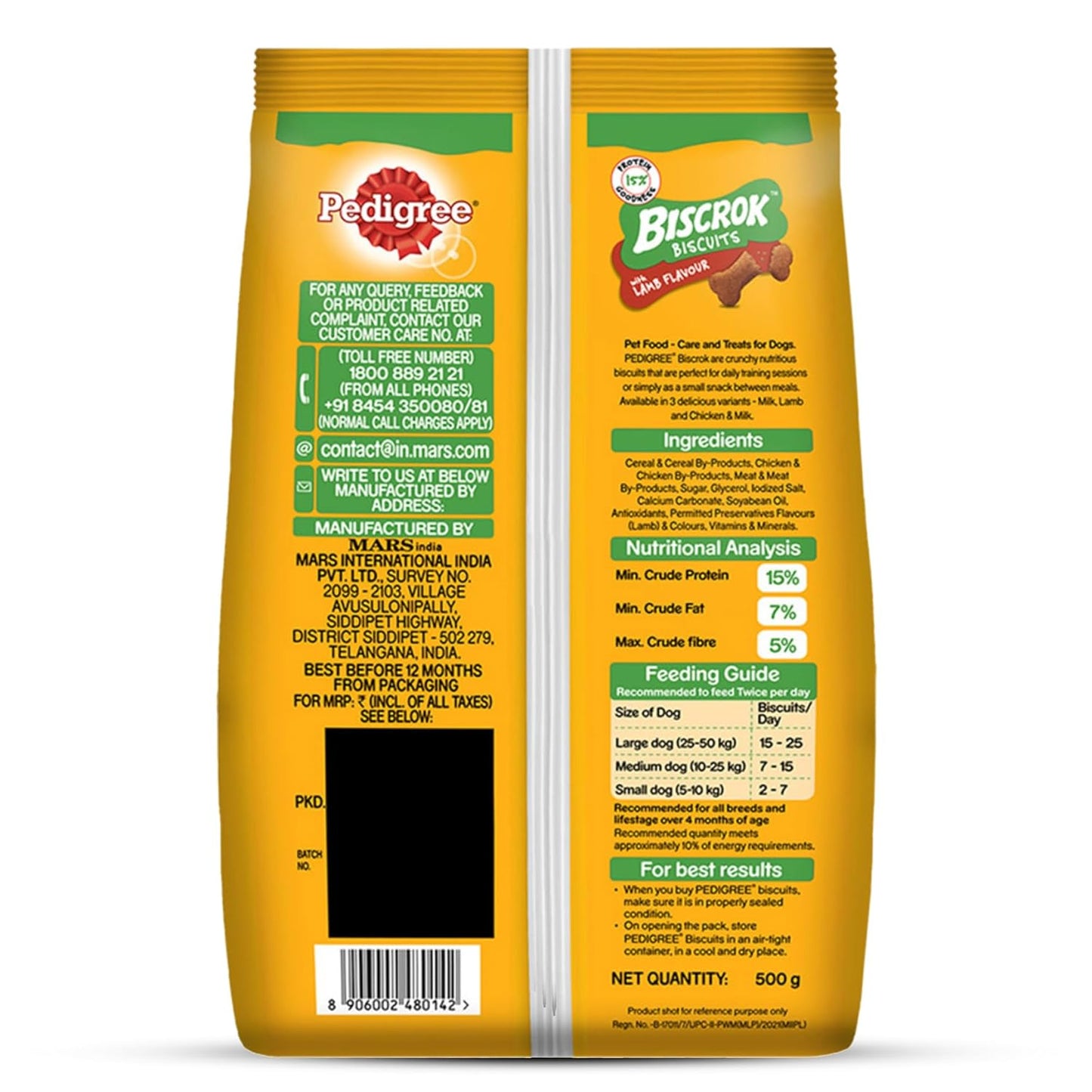 Pedigree Biscrok Biscuits - Dog Treats, Lamb Flavour, 500 GMs