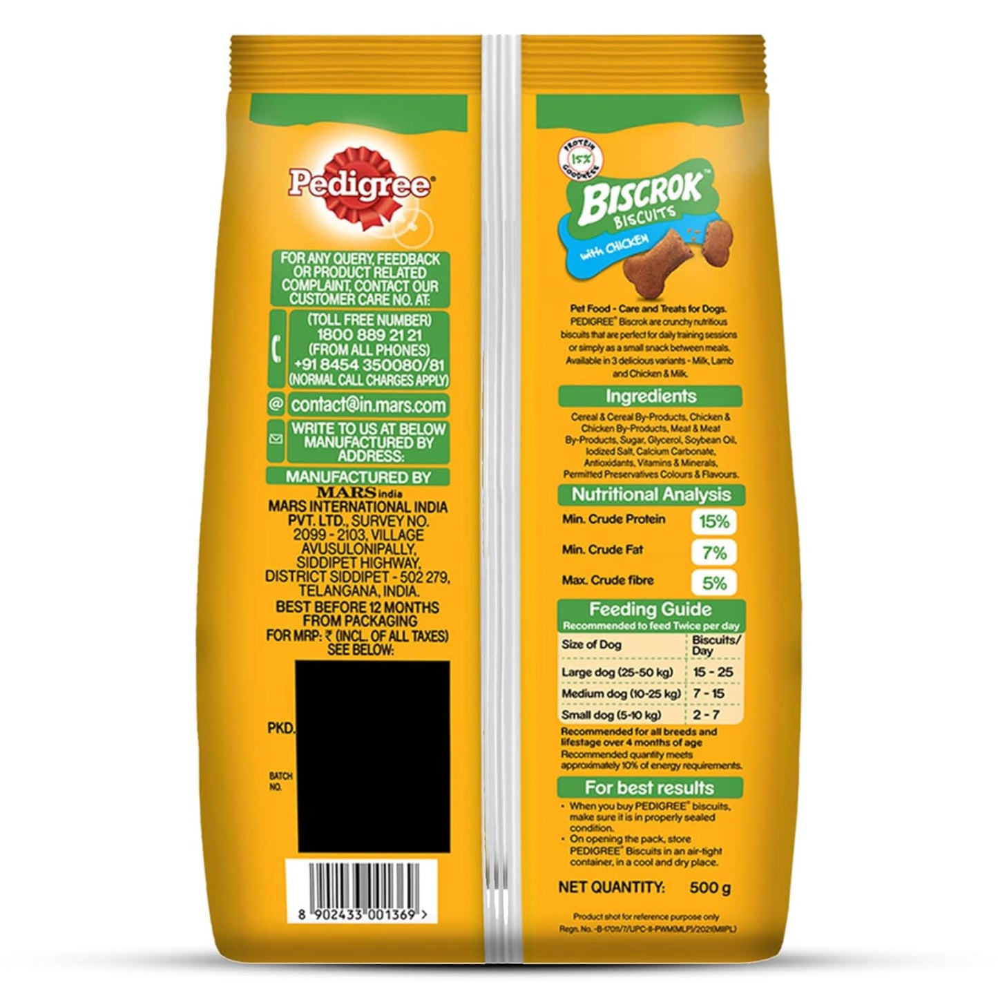 Pedigree Biscrok Biscuits - Dog Treats, Chicken Flavour, 500 GMs