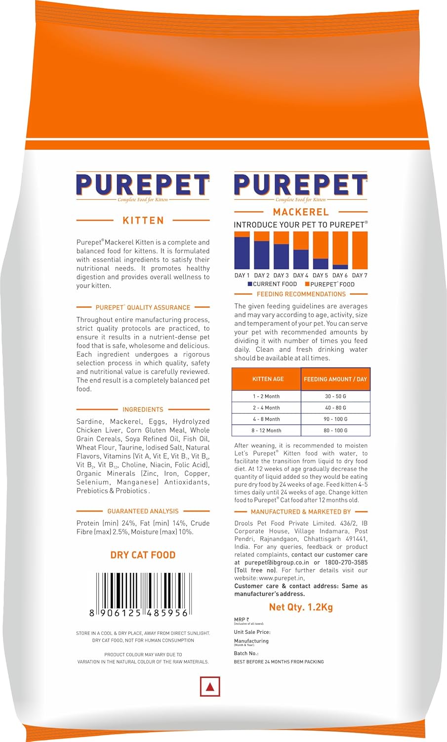 Purepet Kitten (1-12 Months) Mackerel Flavour Dry Cat Food, 1.2 KG Pack