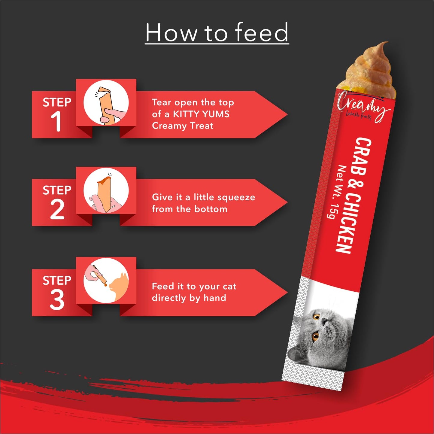 Kitty Yums Creamy Lickable Cat Treat, 75 GMs (15 GMs x 5 Sticks) Pack, Crab and Chicken