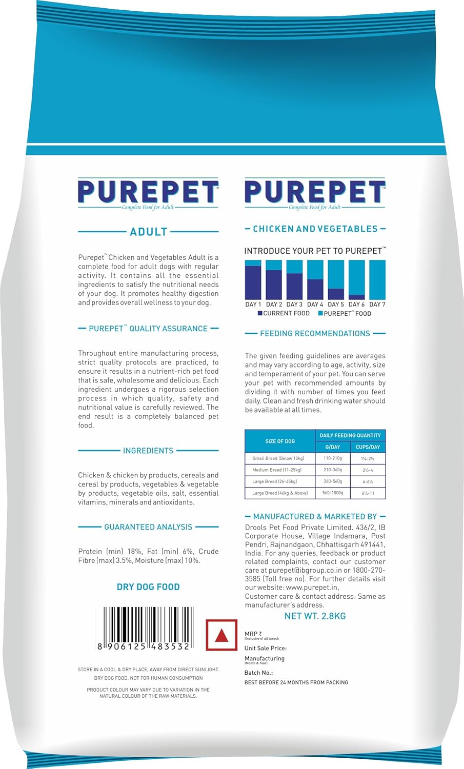 Purepet Adult Dry Dog Food, 2.8 KG Pack, Chicken & Vegetable Flavour