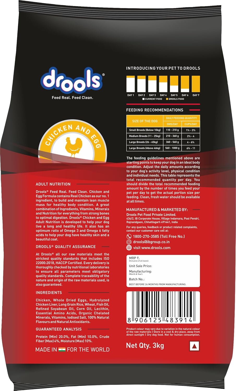 Drools Adult Dry Dog Food, Chicken and Egg, 3kg Pack, Drools Biscuit Free 400 GMs
