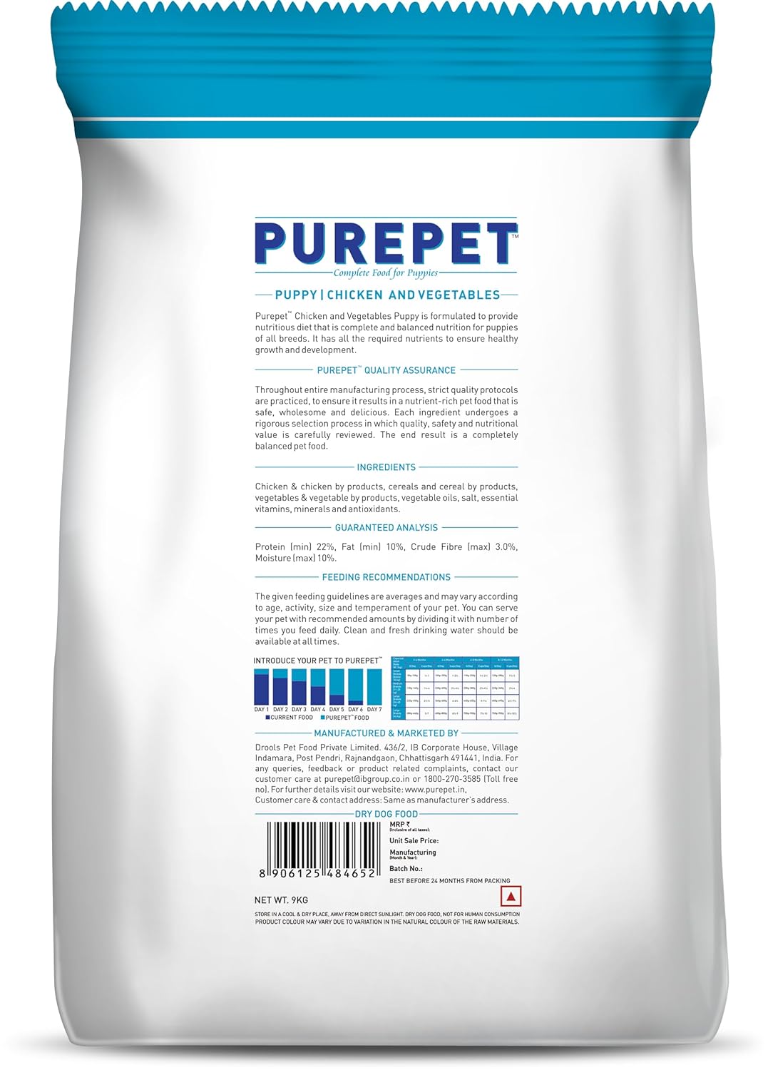 Purepet Puppy Chicken & Vegetable Flavour Dry Dog Food, 9 KG Pack