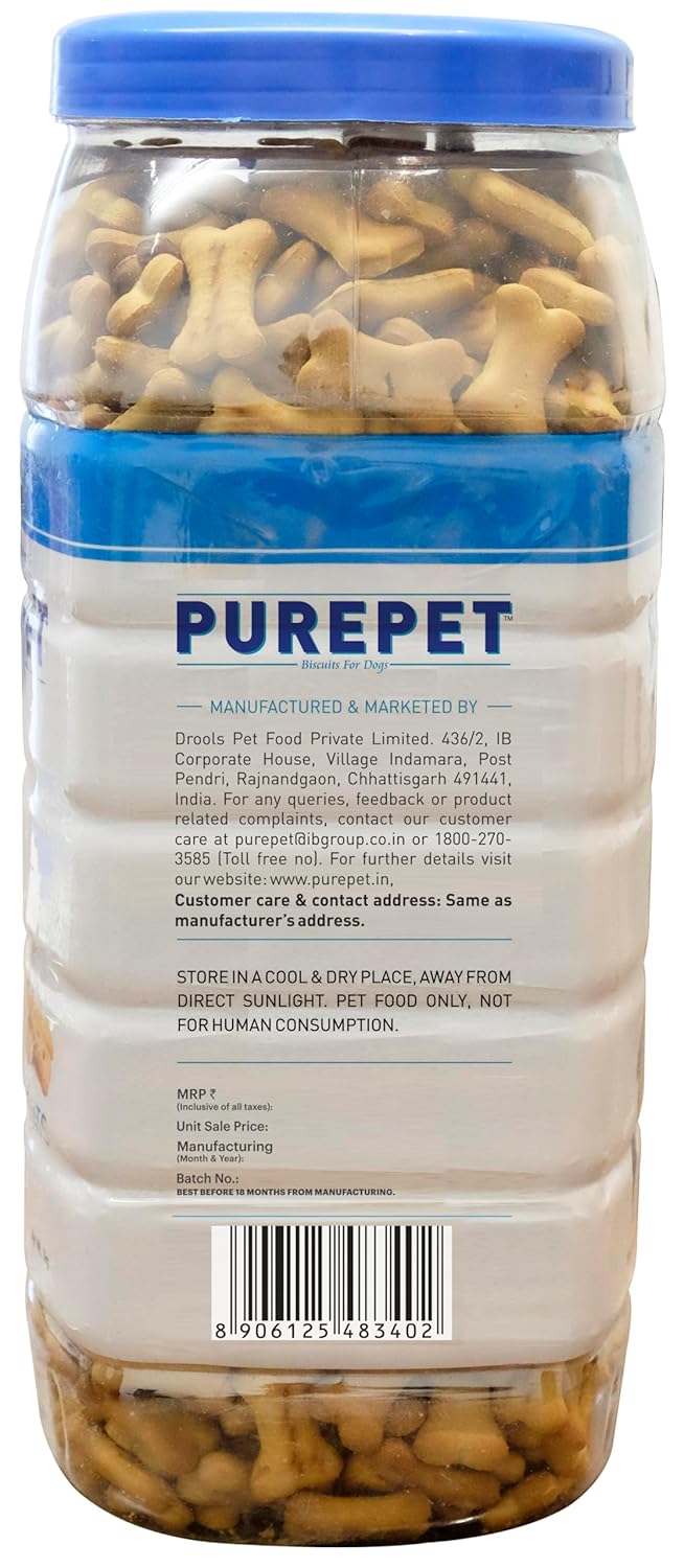 Purepet Dog Treats Biscuits, 800 GMs Pack, Milk Flavour, Active Behavior