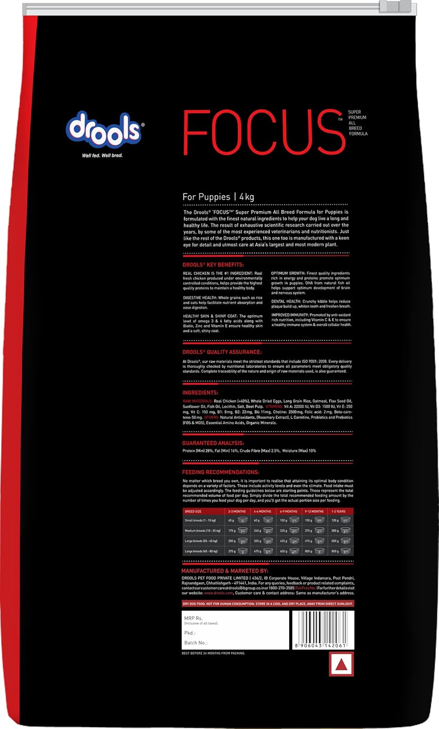 Drools Focus Premium Puppy Dry Dog Food, 4 KG Pack, Chicken Flavour