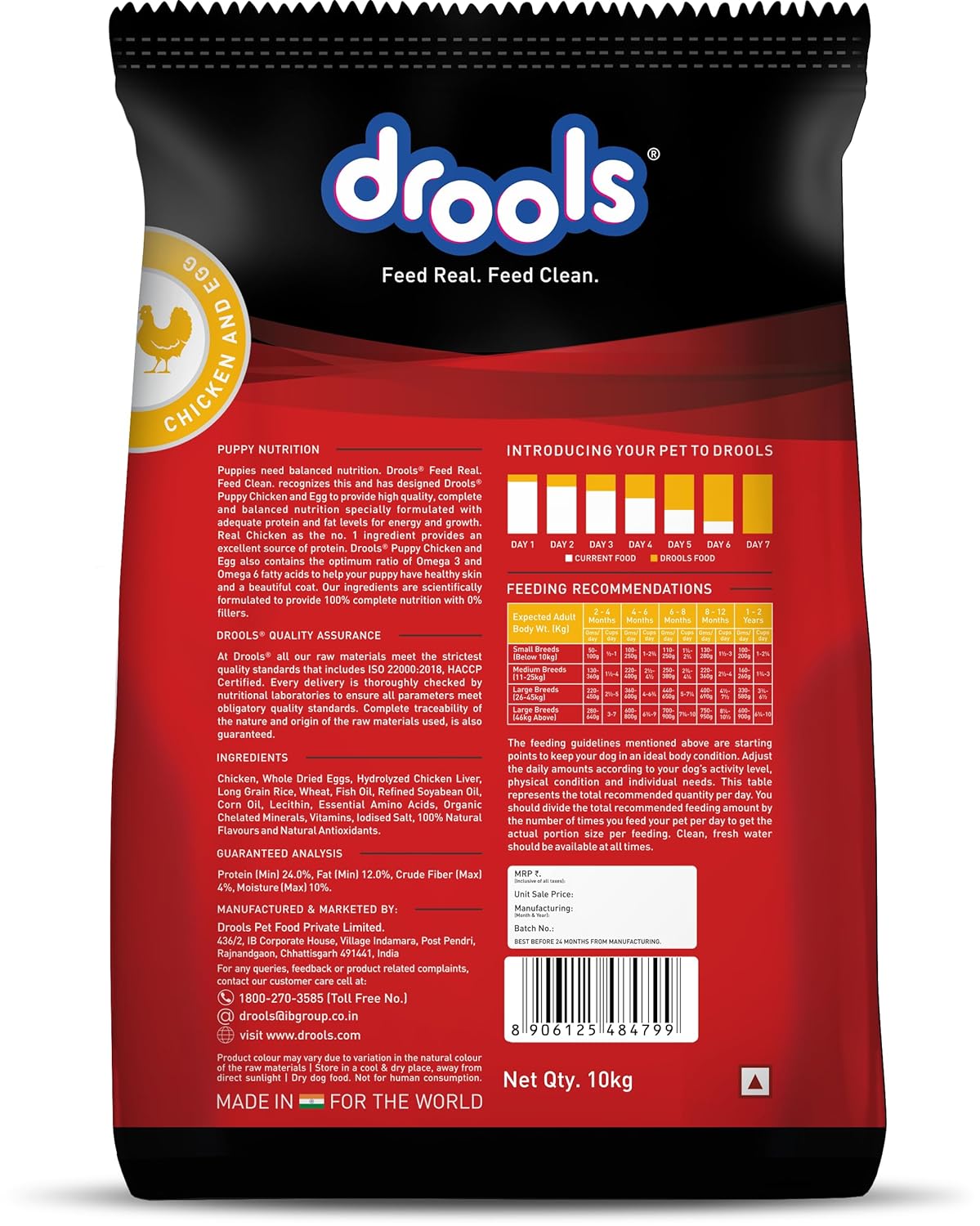Drools Daily Nutrition Puppy Chicken and Egg Flavour Dry Dog Food, 10 KG Pack