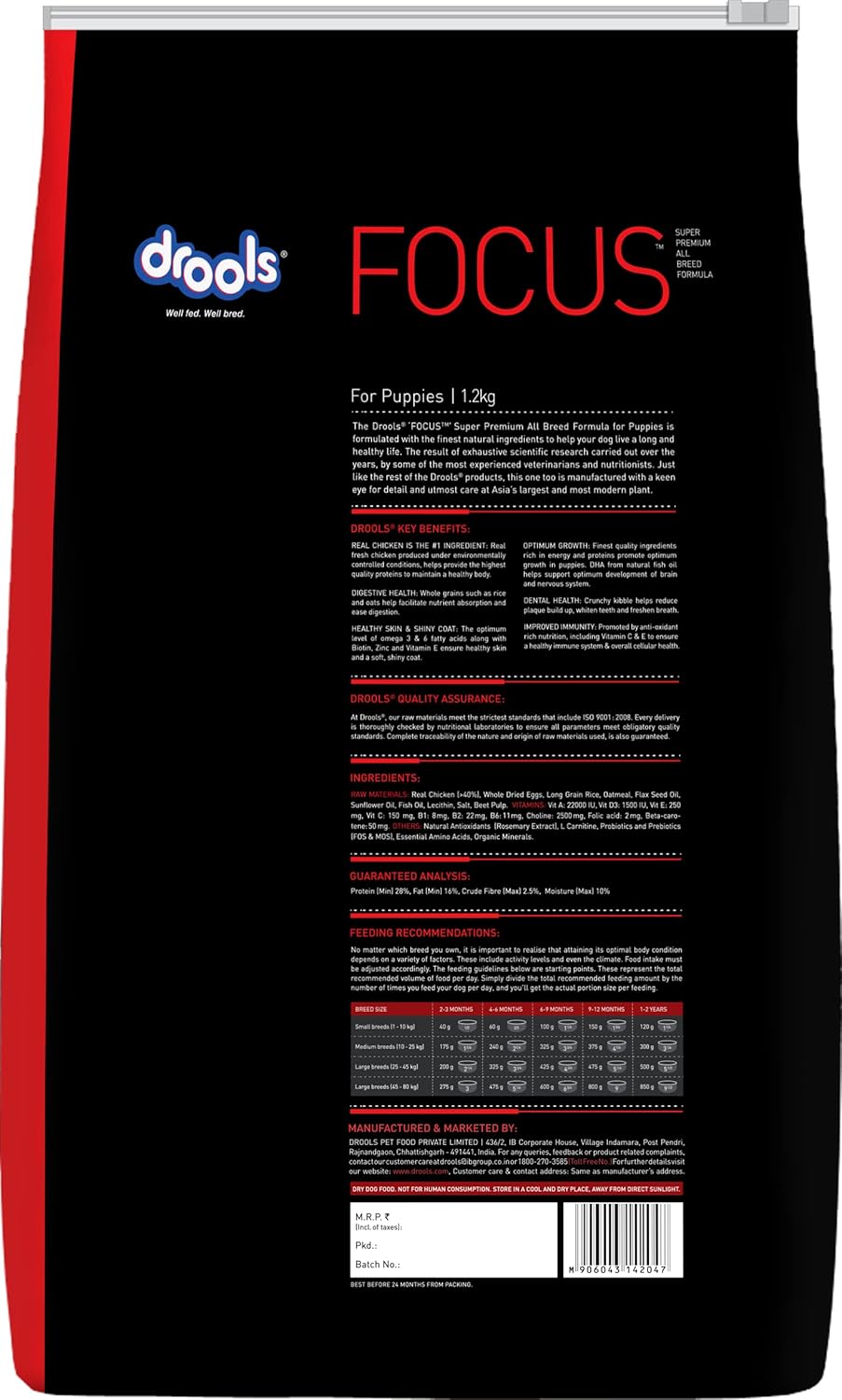 Drools Focus Premium Puppy Dry Dog Food, 1.2 KG Pack, Chicken Flavour