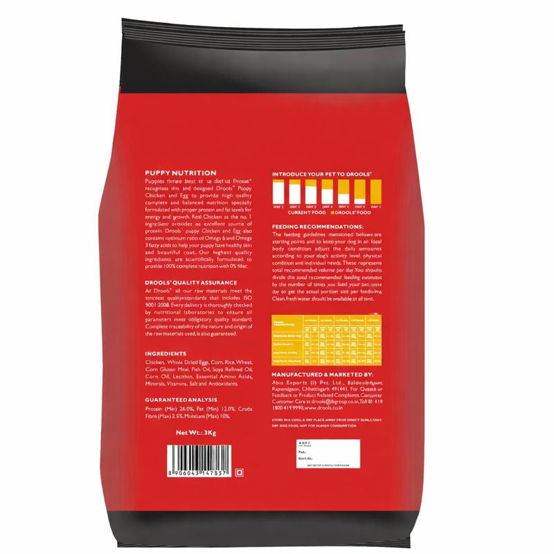 Drools Daily Nutrition Puppy Chicken and Egg Flavour Dry Dog Food, 3 KG Pack
