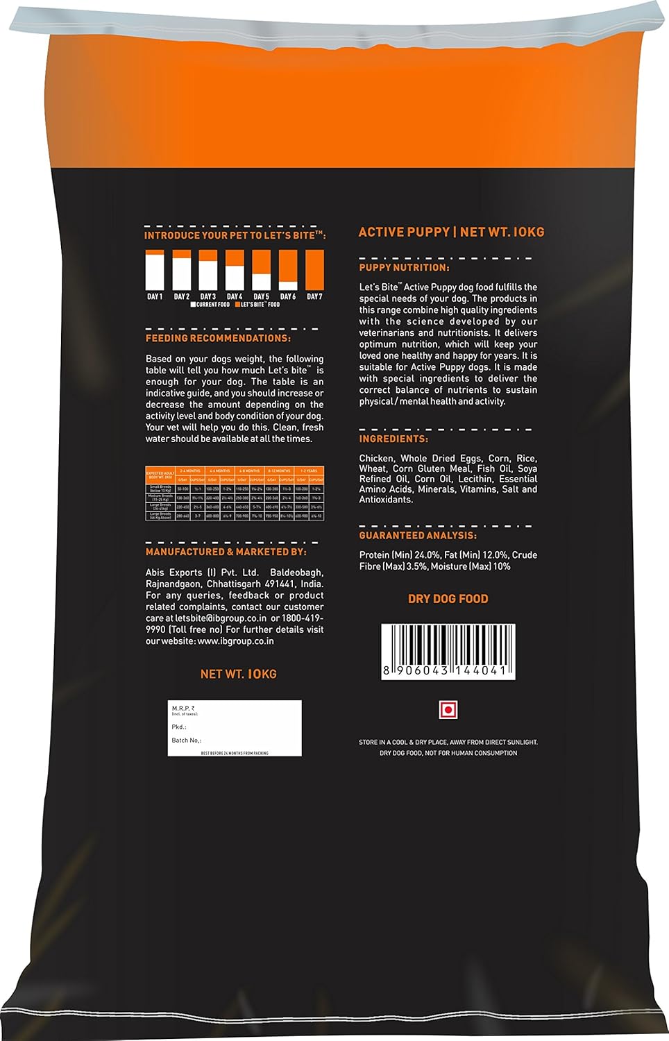 Let's Bite Active Puppy Dry Dog Food, 10 KG