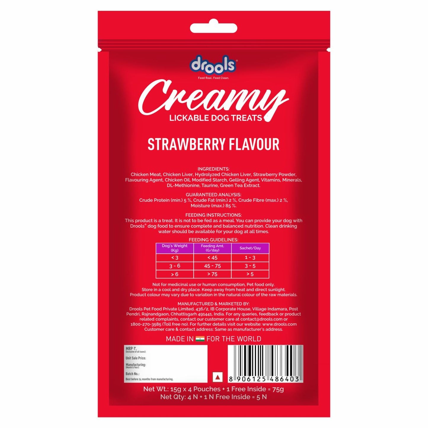 Drools All Stages Dog Treat Strawberry Flavour Creamy 5 Sticks, 75 Gms