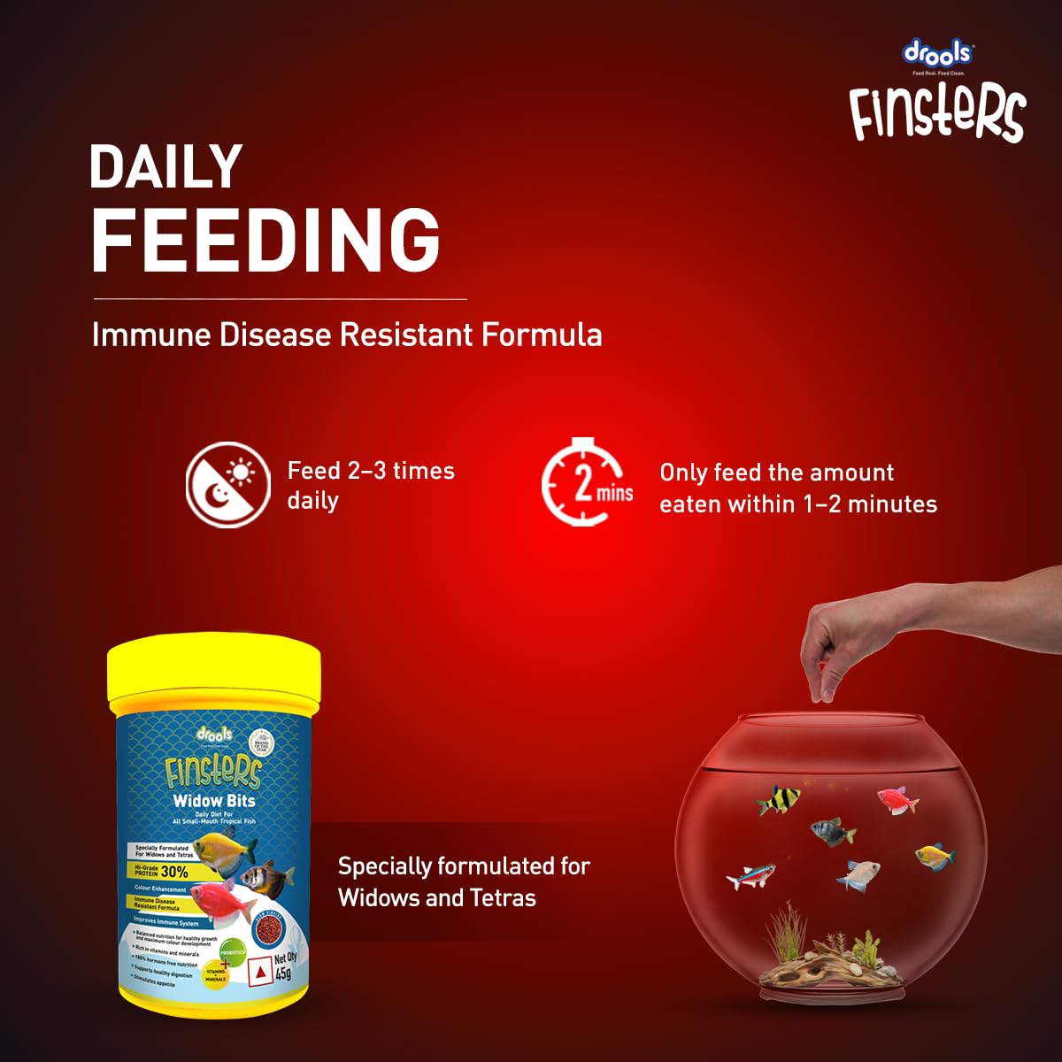 Drools Finsters Widow Bits Fish Food 45 Gms, Sea Food Flavour, Vivid Colours
