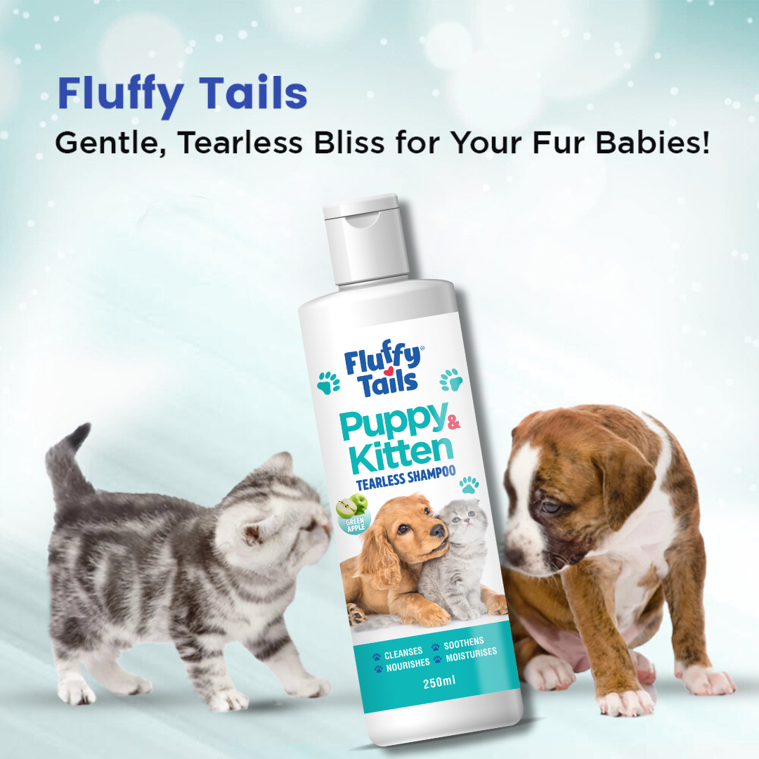 Fluffy Tails Puppy Kitten Tearless Shampoo - Green Apple Fragrance - 250 ML
