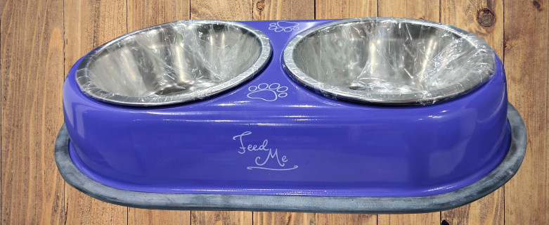 Printed Double Bowl for Pet Food and Water with Stainless Steel, Medium Size