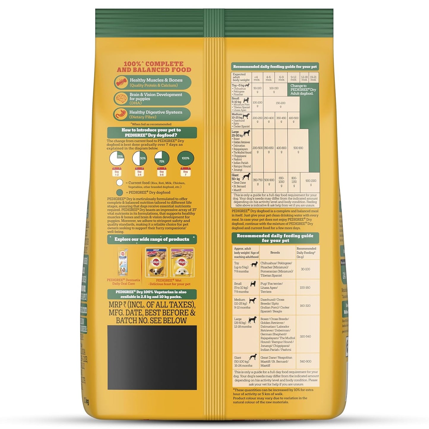 Pedigree Adult & Puppy Dry Dog Food, 100% Veg, 1 KG Pack, Contains 37 Essential Nutrients