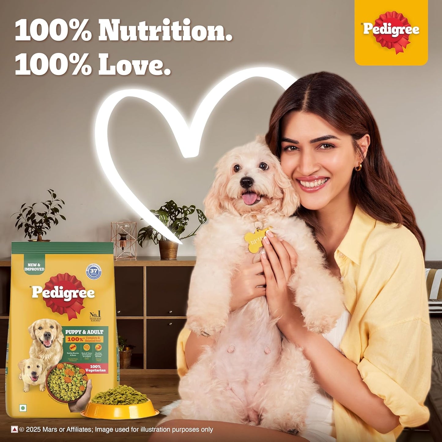 Pedigree Adult & Puppy Dry Dog Food, 100% Veg, 10 KG Pack, Contains 37 Essential Nutrients