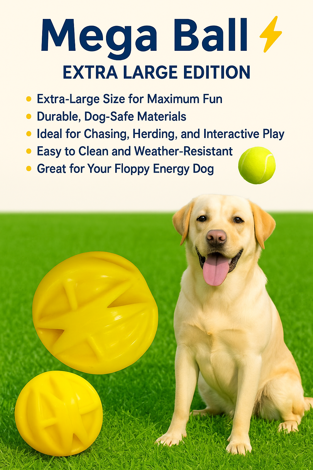 Mega Ball Dog Toy, Ultra-Durable Interactive Ball, Large Size