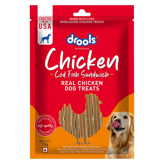 Drools Puppy & Adult Cod Sandwich, Real Fish Flavour Dog Treats, 70 Gms Pack