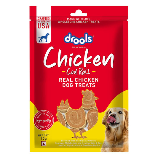 Drools Adult & Puppy Dog Cod Roll Treats 70G, Real Chicken Flavour