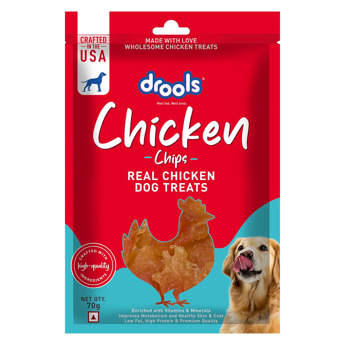 Drools Puppy & Adult Chips, Real Chicken Flavour Dog Treats, 70 Gms Pack