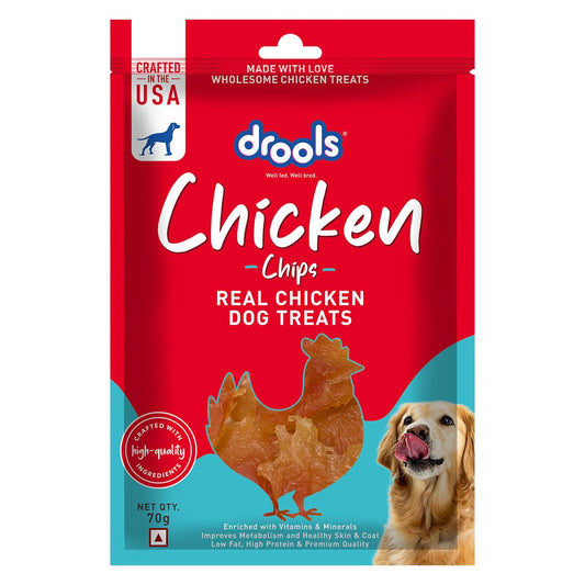 Drools Puppy & Adult Chips, Real Chicken Flavour Dog Treats, 70 Gms Pack