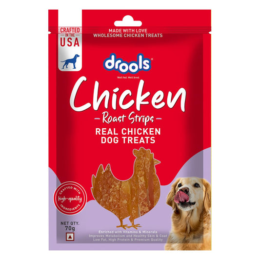 Drools Puppy & Adult Roast Strips, Real Chicken Flavour Dog Treats, 70 Gms Pack