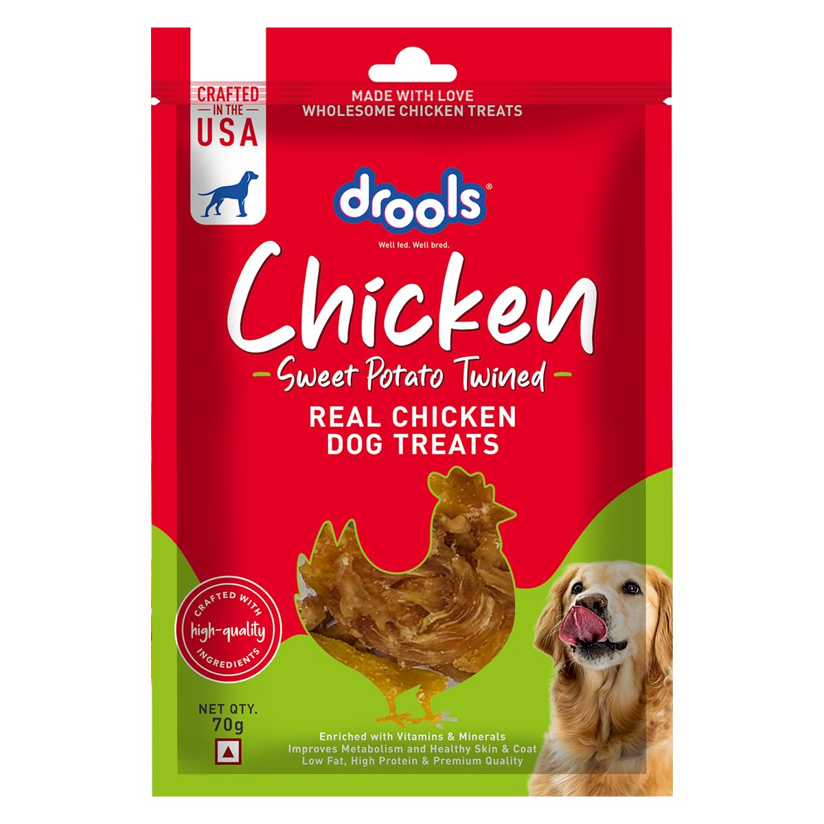 Drools Puppy & Adult Sweet Potato Twinned, Real Chicken Flavour Dog Treats, 70 Gms Pack