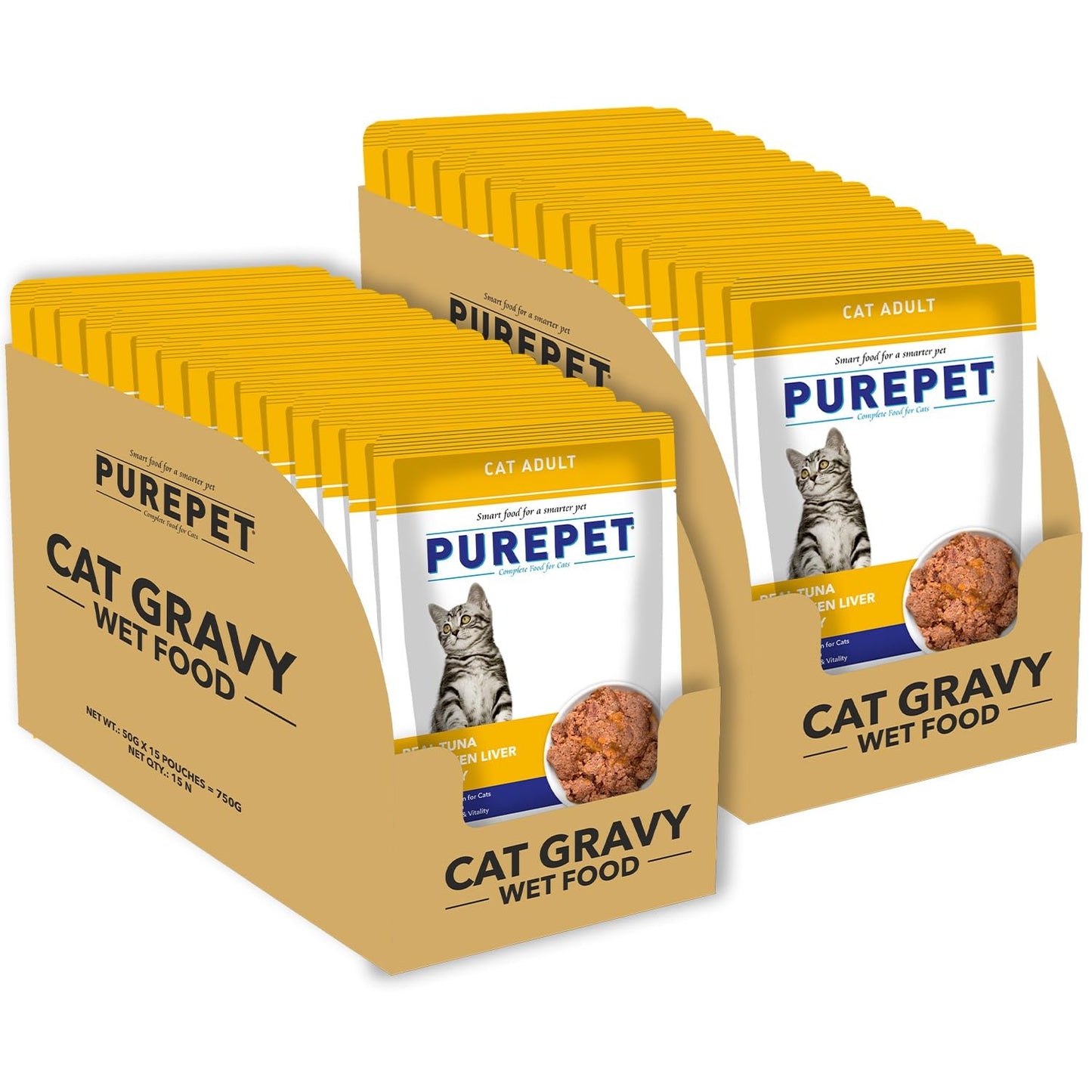 PurePet Wet Cat Food, Real Tuna And Chicken Liver Chunks In Gravy, 50 GMs, 1 Pack