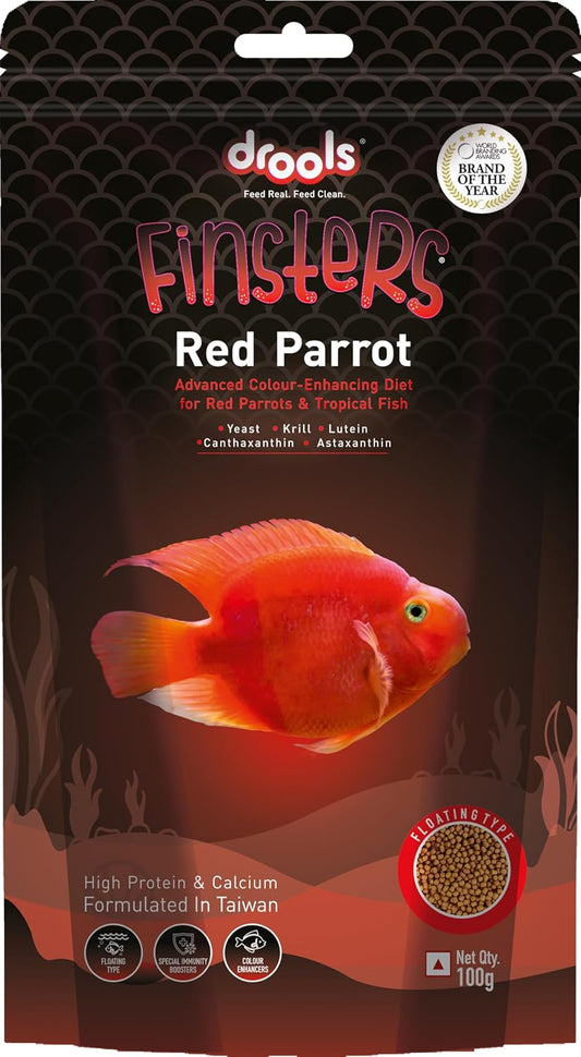 Drools Finsters Red Parrot Fish Food, 100 Gms Pouch, Colour-Focused Nutrition