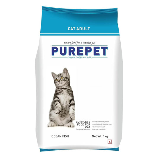 Purepet Adult Dry Cat Food, 1 KG Pack, Ocean Fish Flavour, Hair Ball Protection