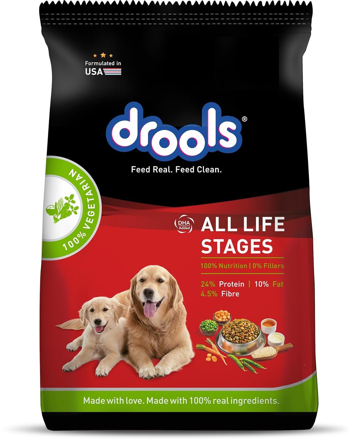 Drools Dry Dog Food All Life stages, 8 KG Pack, 100% Vegetable Flavour