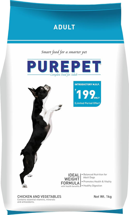 Purepet Adult Dry Dog Food, 1 KG Pack, Chicken & Vegetable Flavour