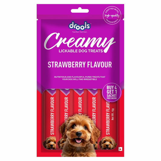 Drools All Stages Dog Treat  Strawberry Flavour Creamy 5 Sticks, 75 Gms