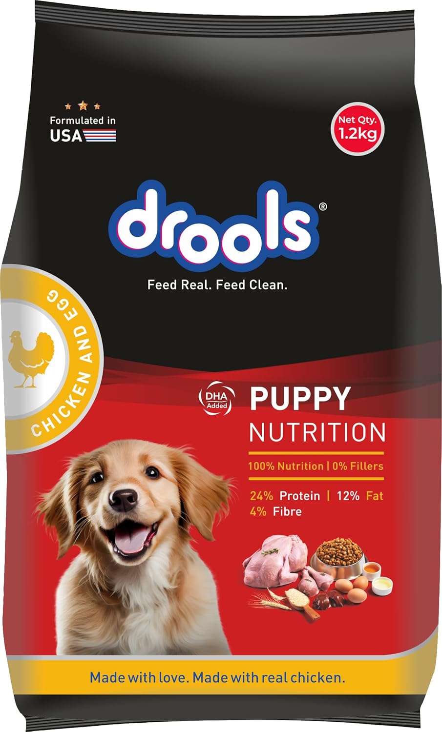 Drools Daily Nutrition Puppy Chicken and Egg Flavour Dry Dog Food, 1.2 KG Pack
