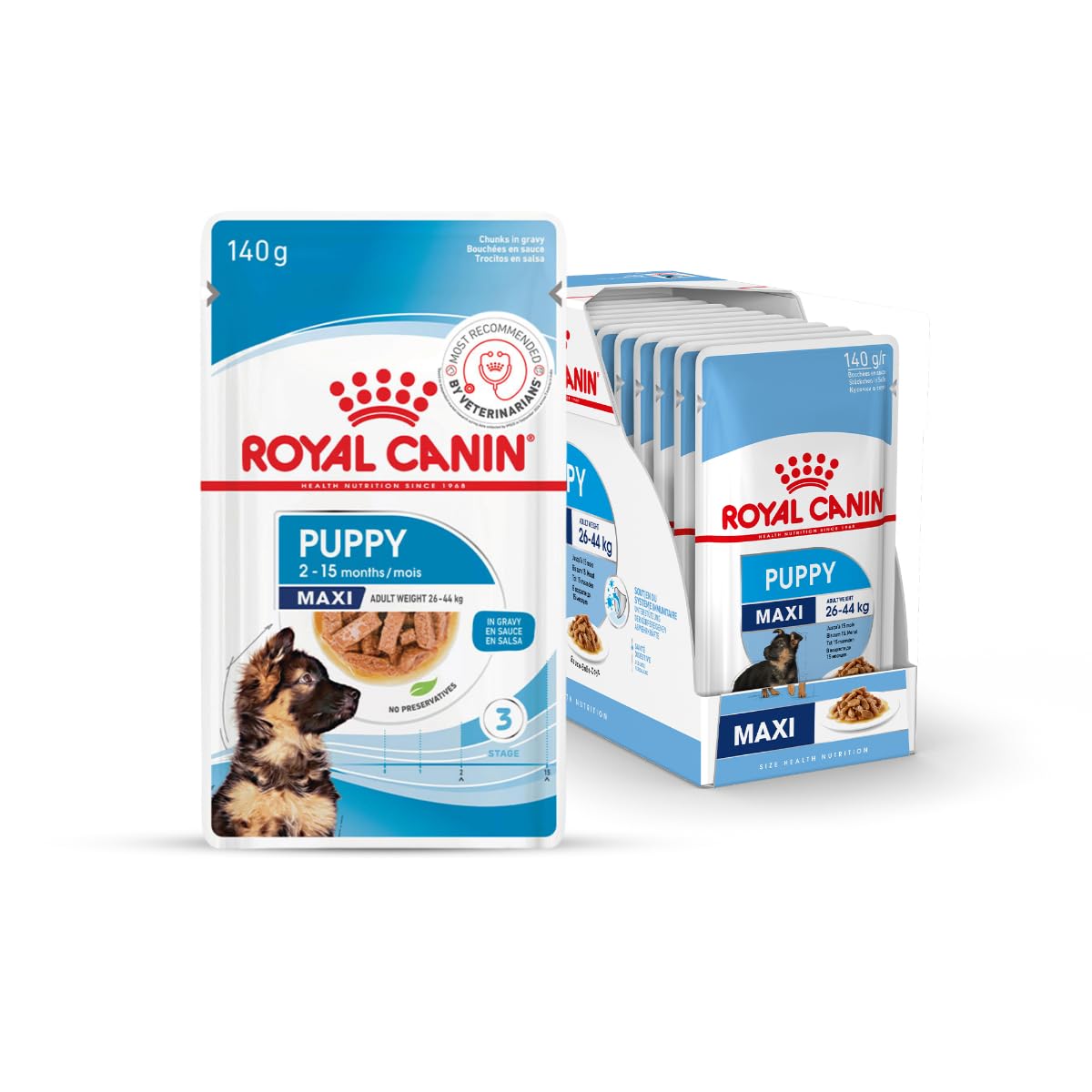 Royal Canin Maxi, Puppy Food for Stage 3, 140 Grams, Pack of 10 Sachet, Wet Food