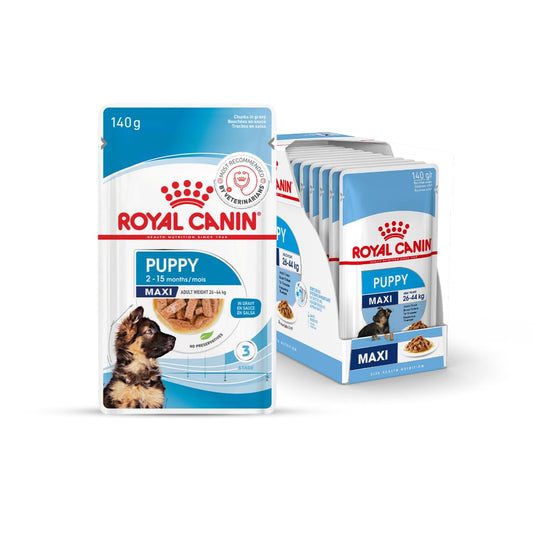 Royal Canin Maxi, Puppy Food for Stage 3, 140 Grams, Pack of 10 Sachet, Wet Food