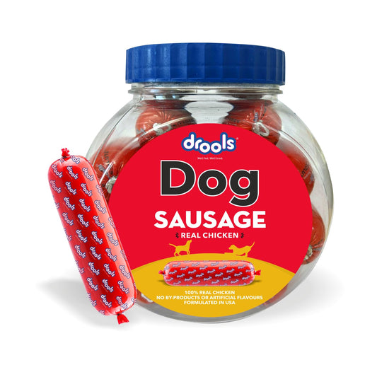 Drools All Life Stages Dog Treats Sausage 10 Pieces Jar (550g) | Real Chicken