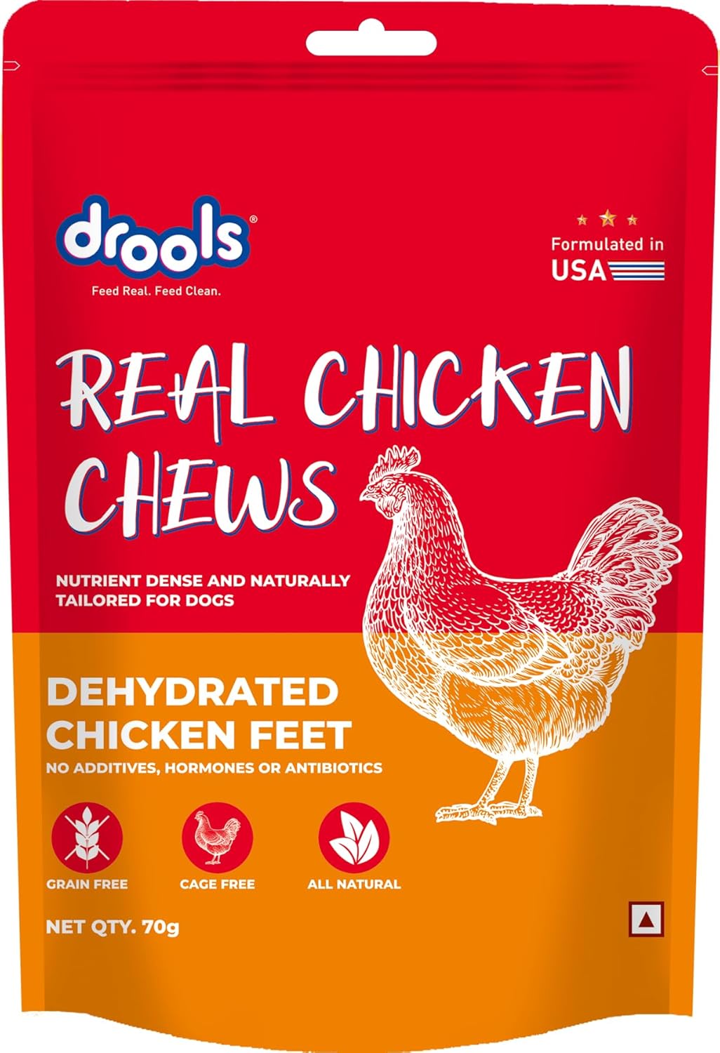 Drools Puppy & Adult Dog Treat Real Chicken Flavour, Dehydrated Chews Feet, 70Gms Pack