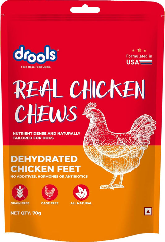 Drools Puppy & Adult Dog Treat Real Chicken Flavour, Dehydrated Chews Feet, 70Gms Pack