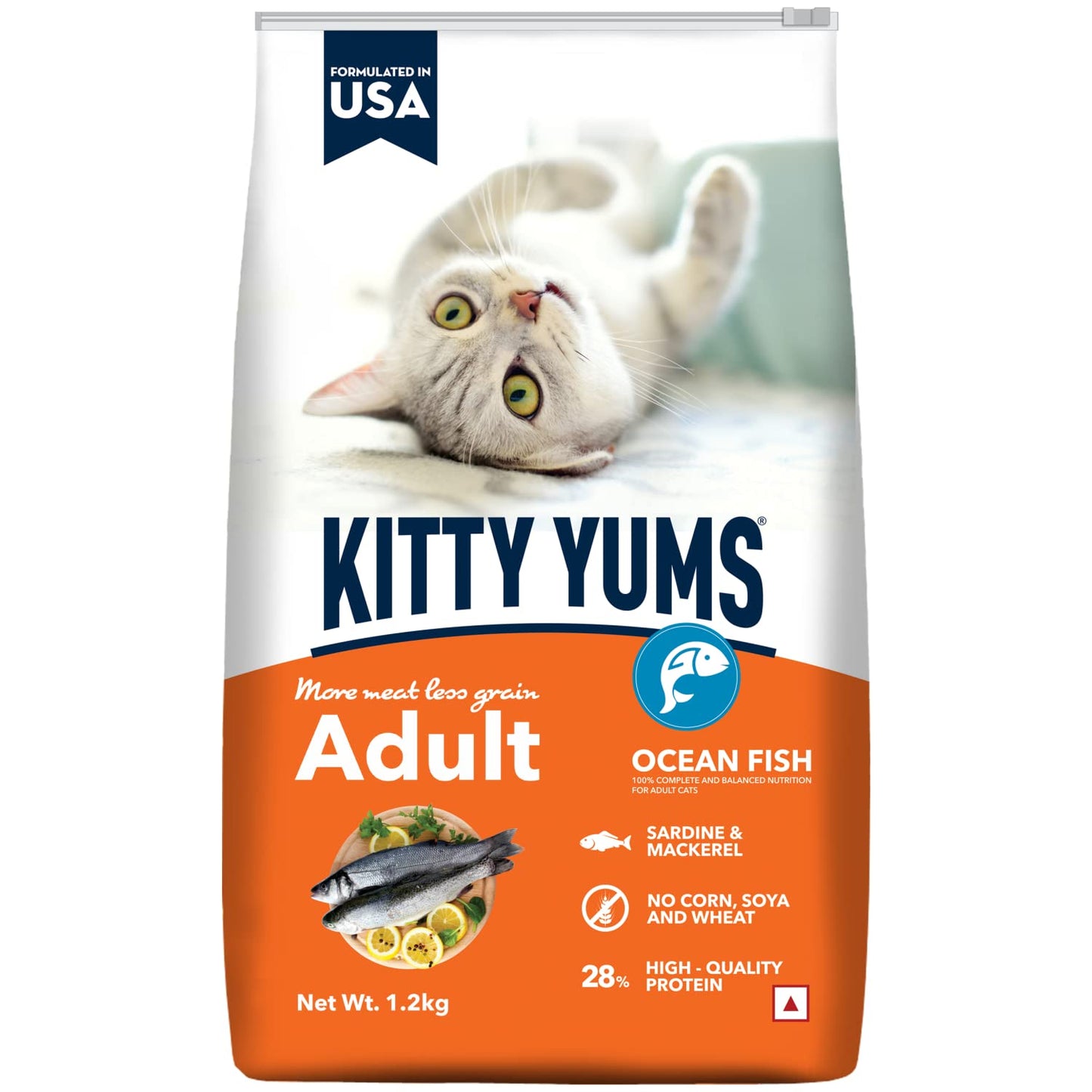 Kitty YUMS Adult (+1 Year) Dry Cat Food, 1.2 KG Pack, Ocean Fish Flavour