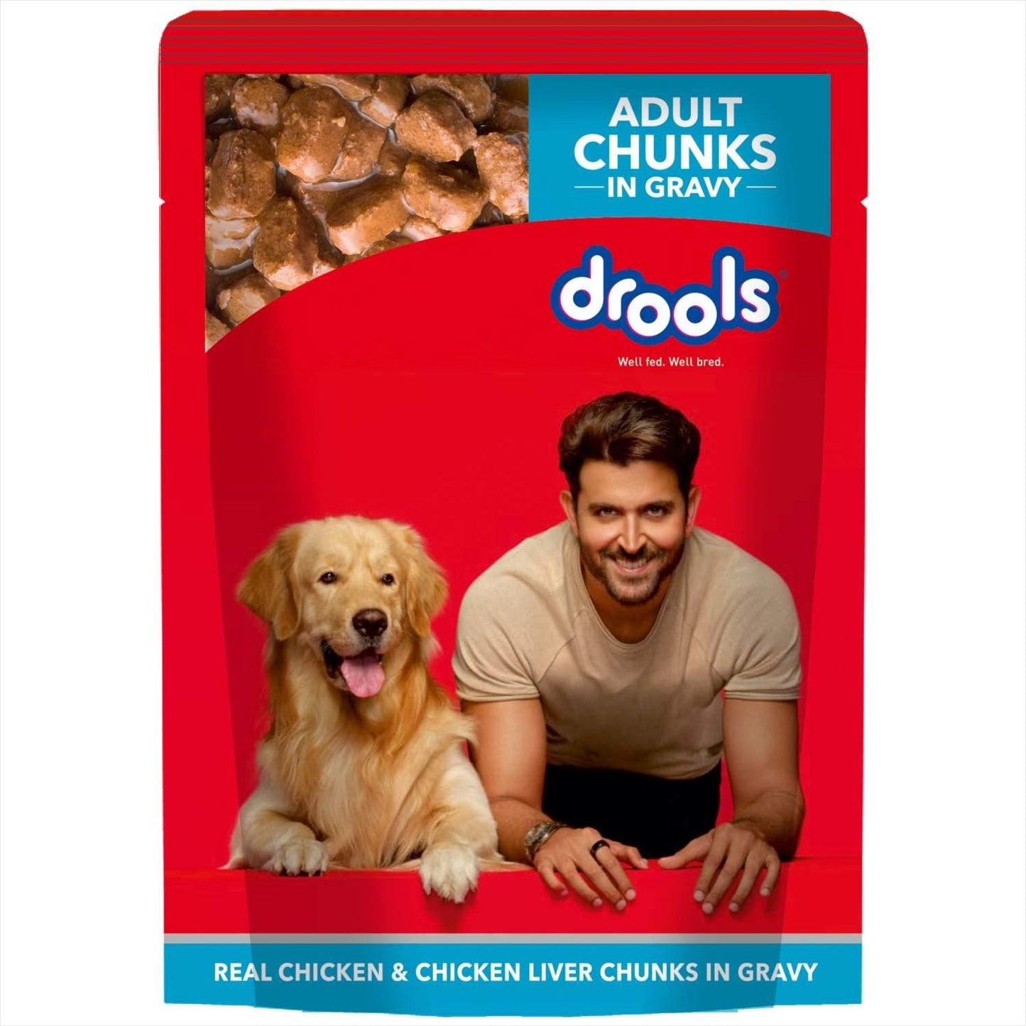 Drools Adult Real Chicken and Chicken Liver Chunks in Gravy 0.9Kg, Pack of 6 (5+1 Free)