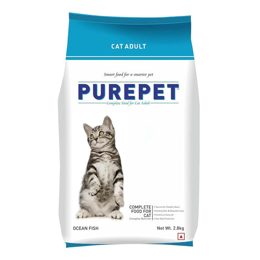 Purepet Adult Dry Cat Food, 2.8 KG Pack, Ocean Fish Flavour, Hair Ball Protection