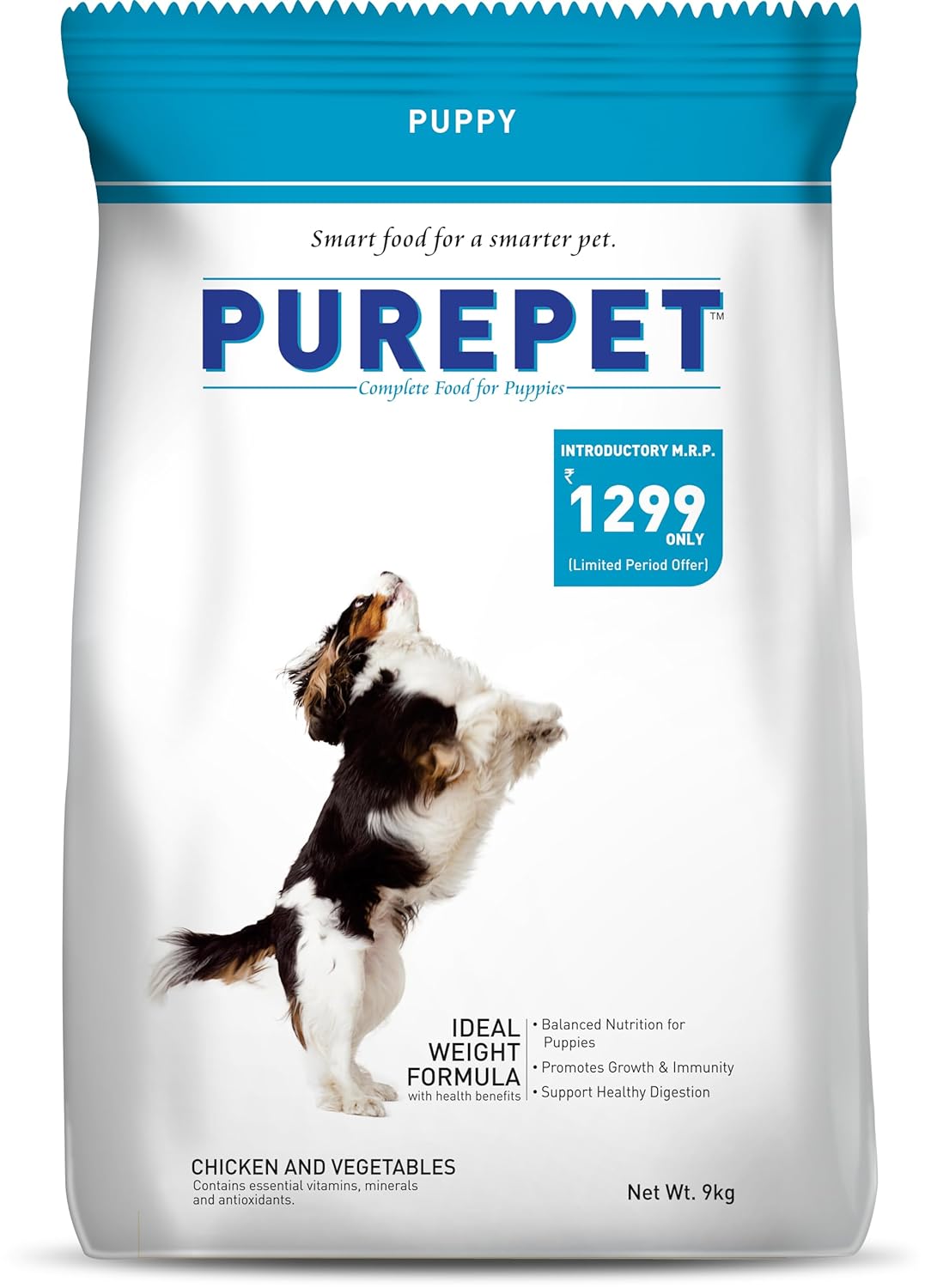 Purepet Puppy Chicken & Vegetable Flavour Dry Dog Food, 9 KG Pack