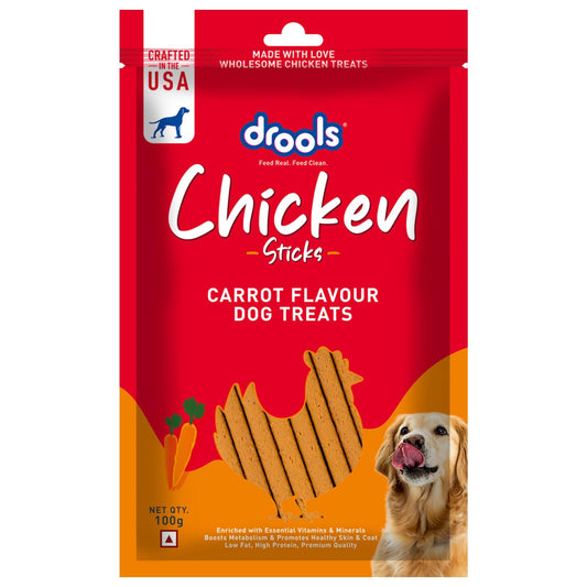 Drools Puppy & Adult Dog Treats, Chicken Carrot Flavour Sticks, 100 GMs Pack,  Rich in Protein