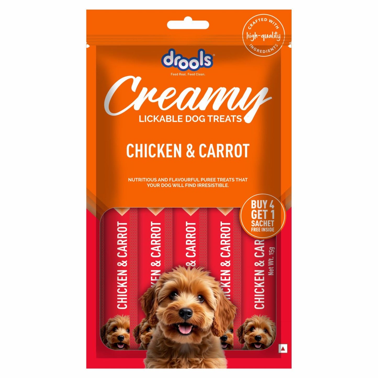 Drools All Stages Dog Treat Chicken & Carrot Flavor Creamy 5 Sticks, 75 Gms
