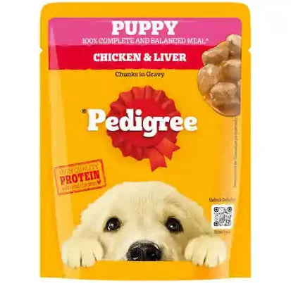 Pedigree Puppy Wet Dog Food, Chicken & Liver Chunks in Gravy, 130 GMs