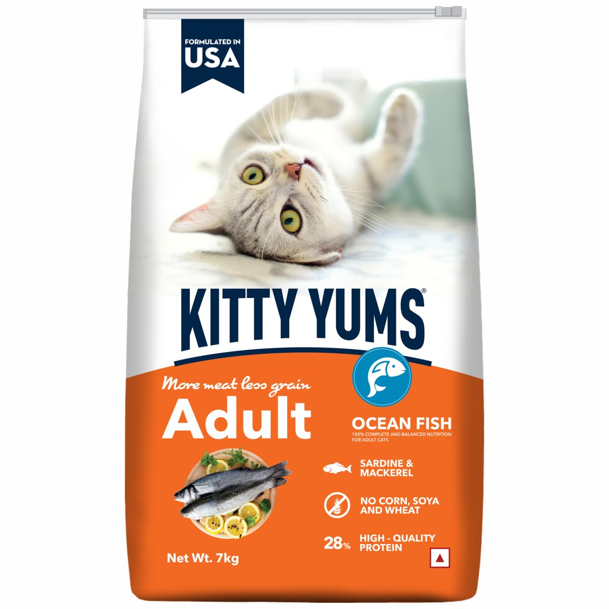 Kitty YUMS Adult (+1 Year) Dry Cat Food, 7 KG Pack, Ocean Fish Flavour