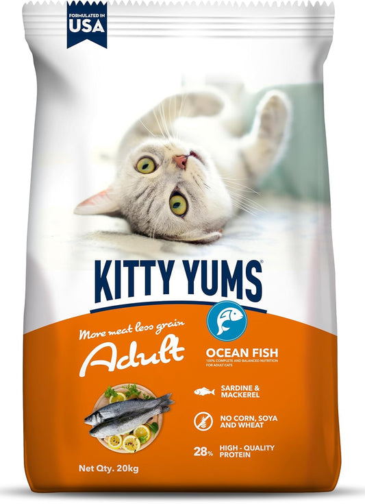 Kitty YUMS Adult (+1 Year) Dry Cat Food, 20 KG Pack, Ocean Fish Flavour