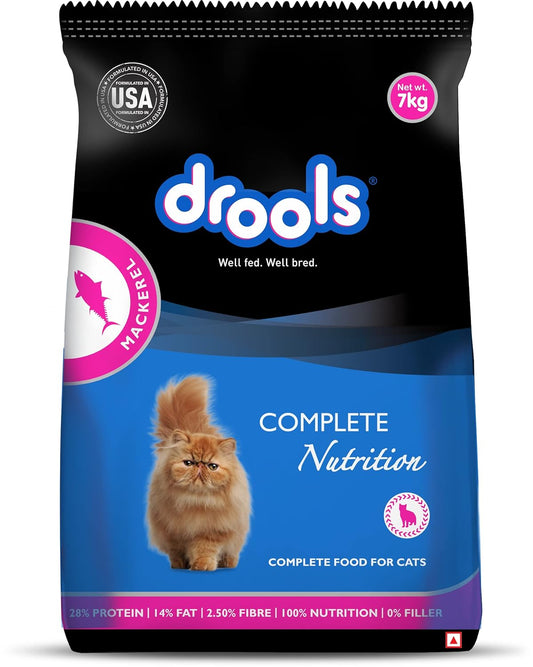 Drools Adult 7kg Dry Cat Food, Real Mackerel Flavour, Taurine Healthy Heart