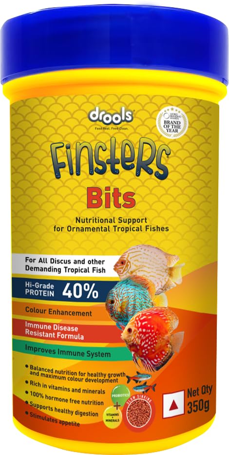 Drools Finsters Bits Fish Food, 350 Gms Pack, Seafood Flavour, High-Protein Formula