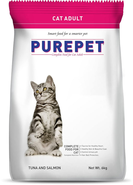 Purepet Adult Dry Cat Food, 6 KG Pack, Tuna Salmon Flavour, Hair Ball Protection